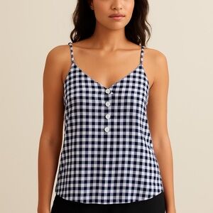 Emery Rose Navy and White Checkered Women's Top Gingham Spaghetti Straps